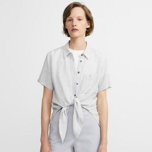 Theory Gray Hekanina Gray Linen Tie Front Button Down Small